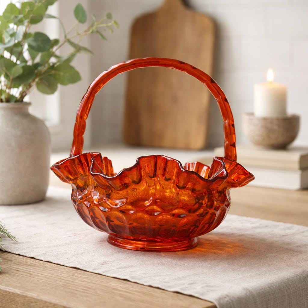 Large Red Fenton Basket - Etsy
