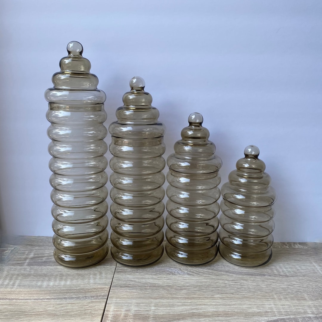 Vintage Holmegaard Primula Glass Apothecary Jars & Canisters Set by