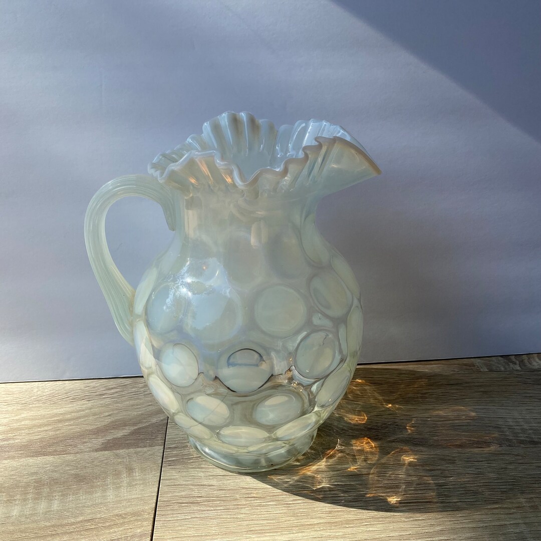 Vintage Fenton Art Glass Opalescent Large Coin Dot Ruffled Pitcher ...