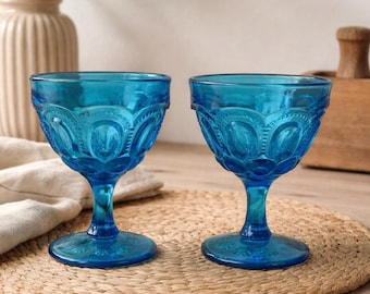 青いお月様　Melloglass Vintage L E Smith Aqua Blue Moon and Stars Glass Cordial - Etsy