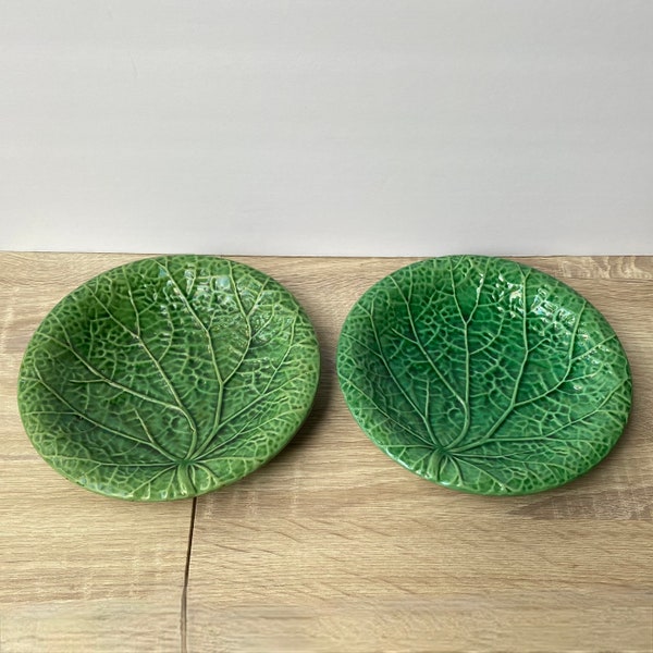 Antique Majolica England Set of Two Leaf Plates, Hand Painted Dish, Collectable Home Decor, English Majolica