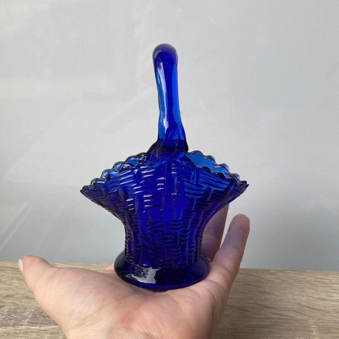 Cobalt Blue Handmade Vintage Woven Glass Basket Collectable Etsy