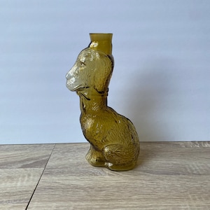 Vintage Mid Century Amber Glass Dog Shape Decanter, Empoli Italy Genie Bottle, Unique Decorative Retro Home Decor