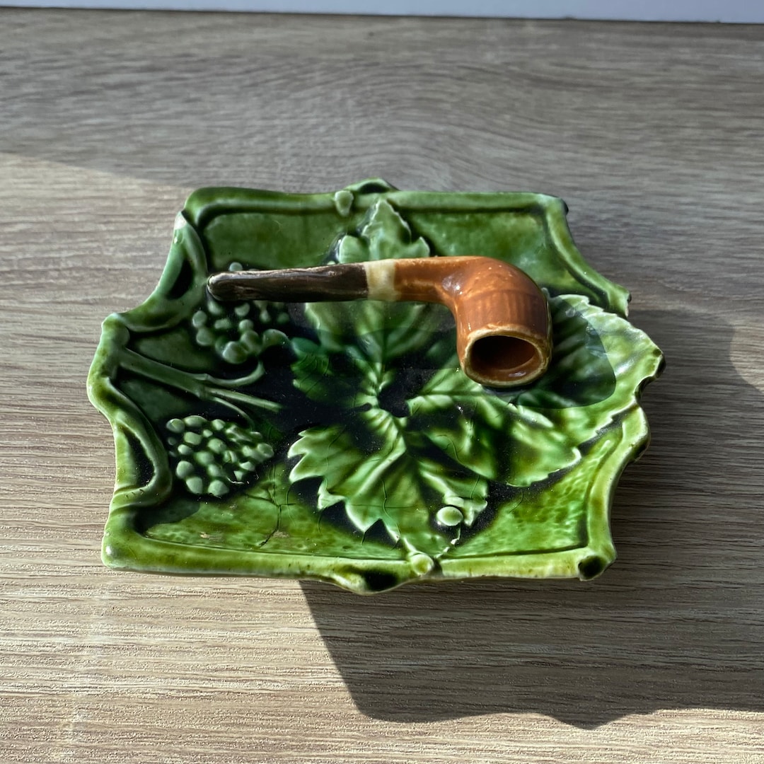 Antique Majolica Tobacco Pipe Leaf Ashtray Trinket Dish Etsy