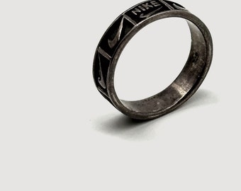 Ring (size 5.5)「 Nike Logo Block Style Dark Silver Vintage