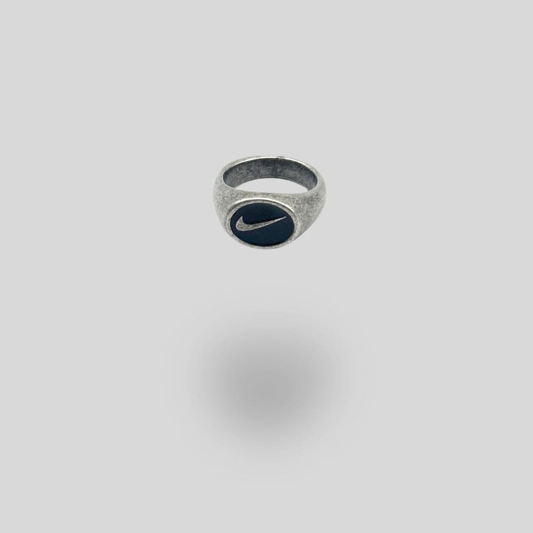 Nike Multiple Rings Ring (size 6)「 Rare Nike Logo Symbol Black Inlay Vintage Sterling ...