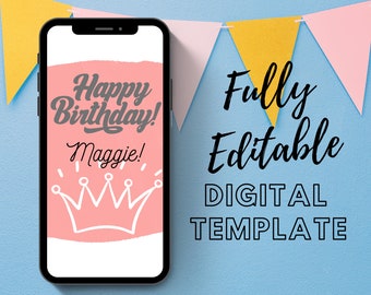 Cartolina elettronica di buon compleanno / Cartolina elettronica della Regina compleanno / Cartolina d'auguri elettronica / Scheda video animata / Modello modificabile