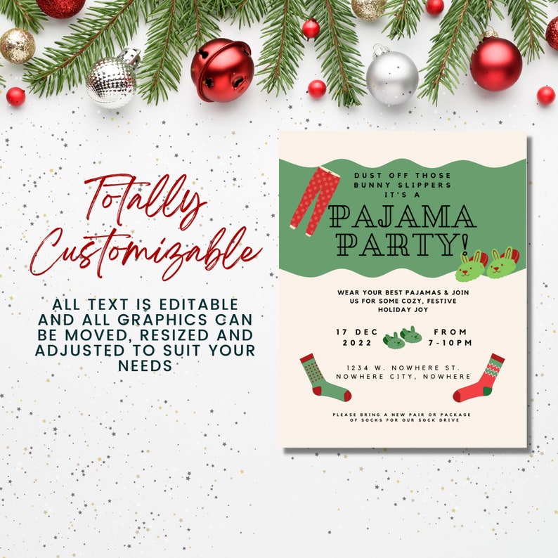 Christmas Pajama Party Printable Invite, Holiday Pajama Party