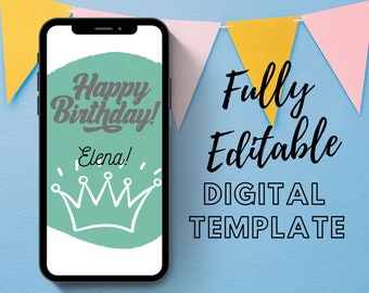 Cartolina elettronica di buon compleanno / Cartolina elettronica della Regina compleanno / Cartolina d'auguri elettronica / Scheda video animata / Modello modificabile
