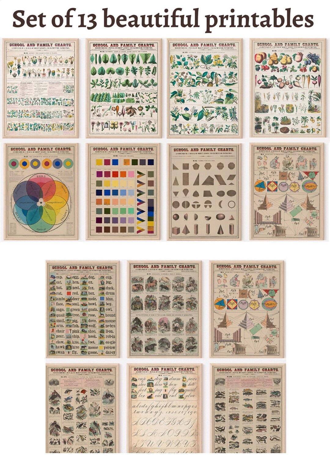 Printable Set of 13, Vintage Wall Art, Vintage Wall Decor, Printable ...