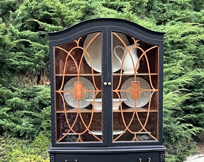 Antique Arched China Black Finish With Birdseye