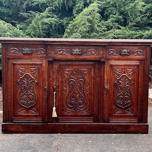 19th Century French Rennaisance Walnut Buffet, Sideboard with working locks and key.