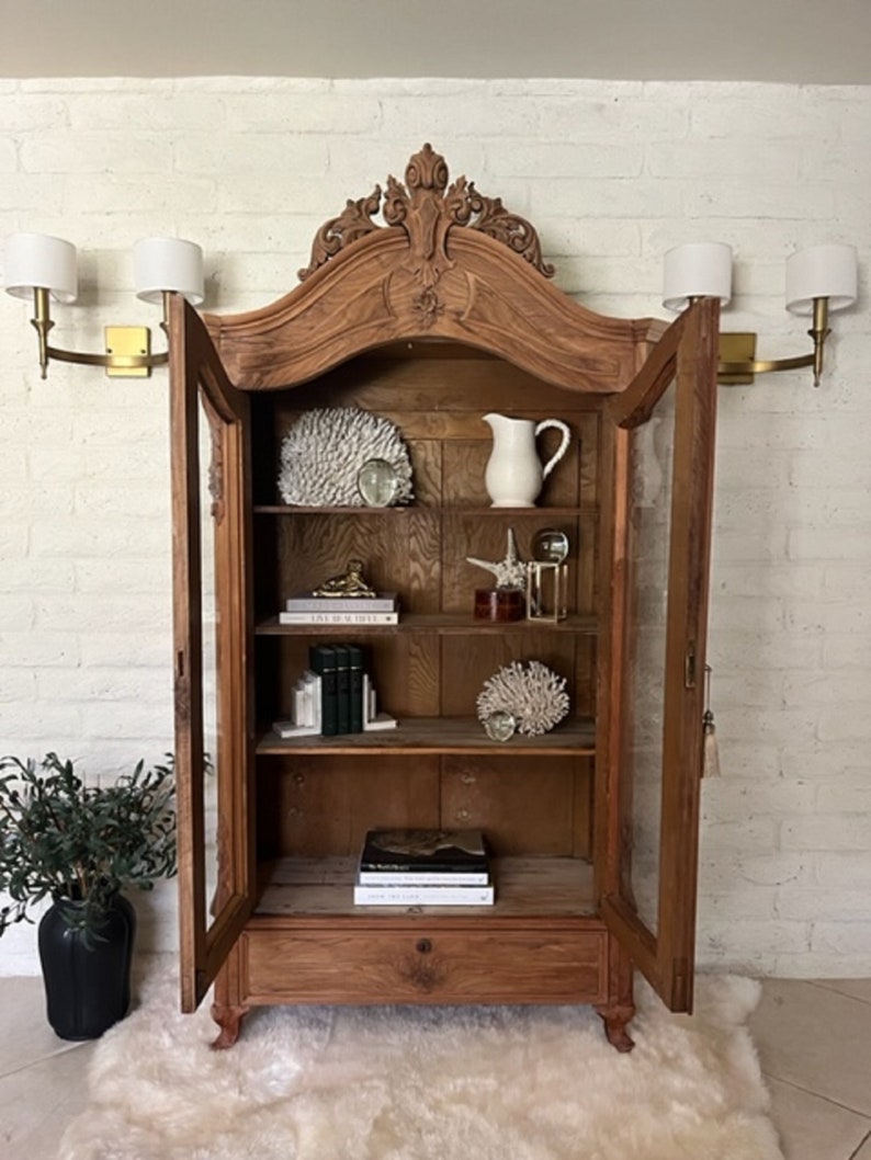 Antique Arched With Glass Doors Hand Carved Etsy