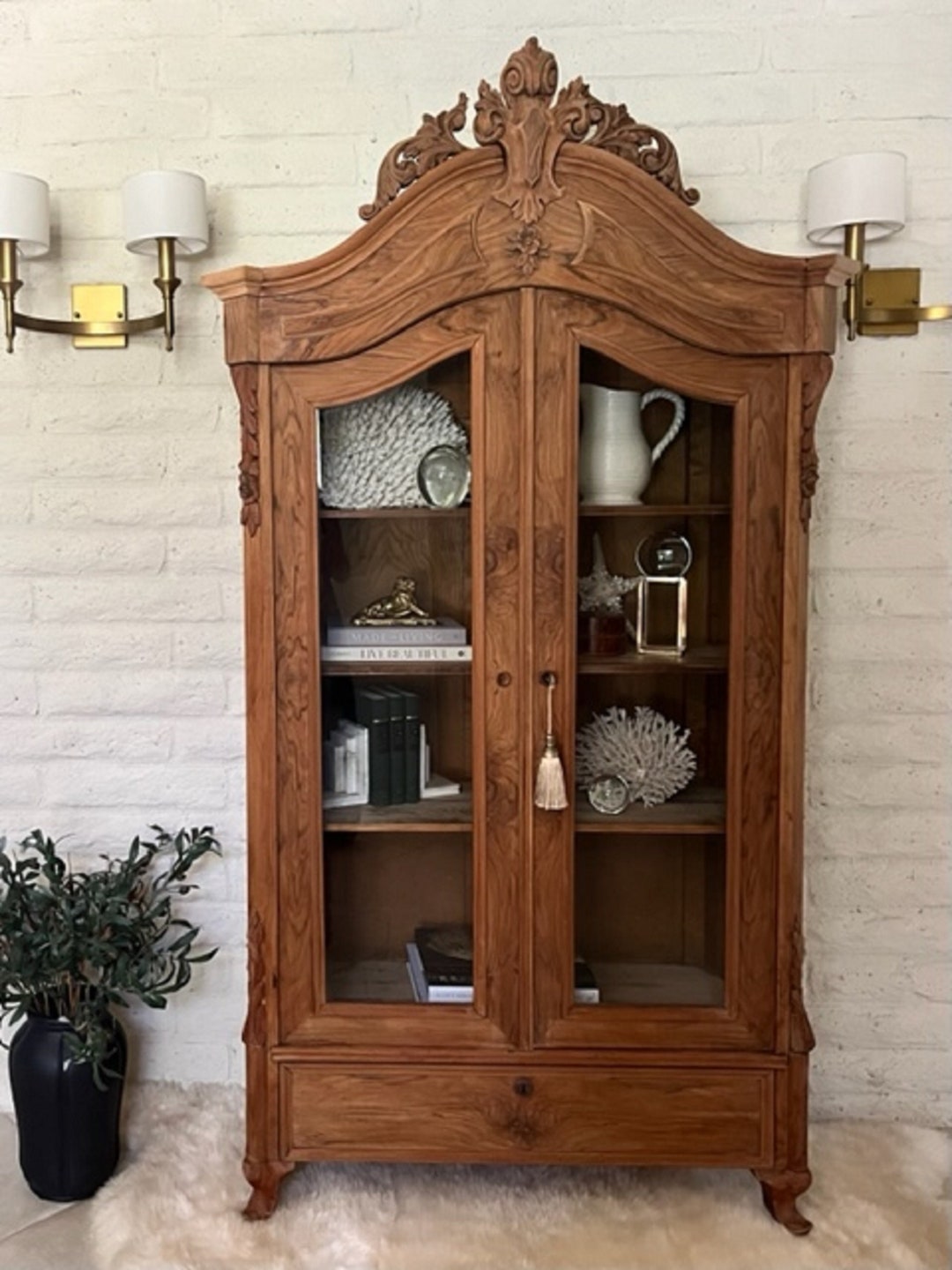 Antique Arched With Glass Doors Hand Carved Etsy