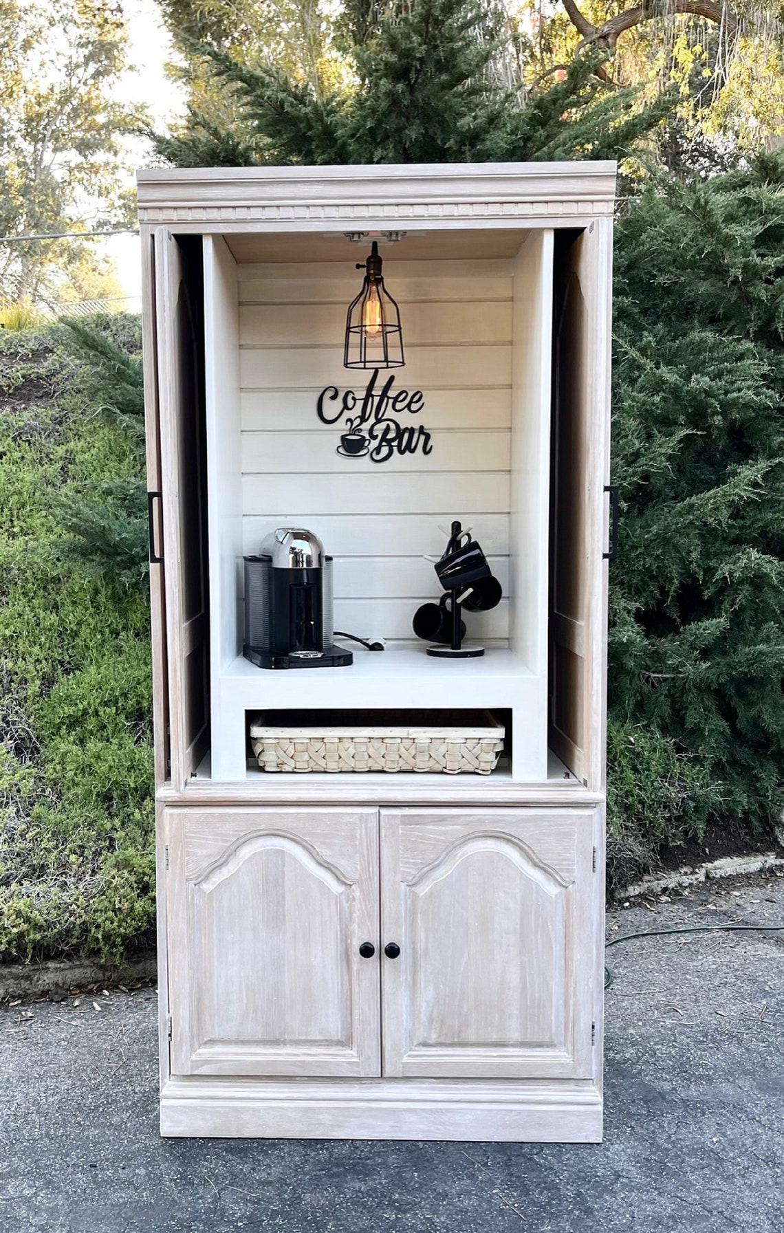 White Oak Coffee Bar Armoire/coffee Cupboard/ Etsy