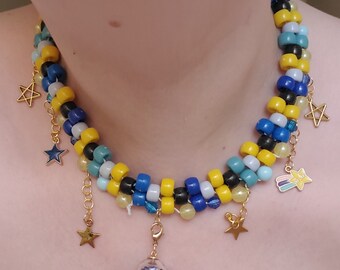 Star Spaceship Themed Stretchy Candy Beaded Choker Necklace | Adjustable | One of a Kind