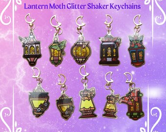 Lantern Inspired Moth Glitter Shaker Acrylic Keychains