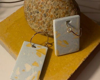 Terrazzo l Pair of earrings l Unique l rectangular l blue-yellow