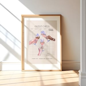 Guest Check Cheers |  Cocktail Printable | Trendy Kitchen Art | Alcohol Poster| Bar Cart Print | Retro Guest Check Print | DIGITAL PRINT