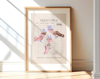 Guest Check Cheers |  Cocktail Printable | Trendy Kitchen Art | Alcohol Poster| Bar Cart Print | Retro Guest Check Print | DIGITAL PRINT