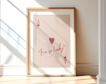 Stampa della sindrome della ragazza fortunata, arte da parete alla moda, poster retrò di carte da gioco, poster preppy, asso di cuori stampabile, stampe digitali, arredamento del dormitorio - Italia