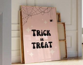 Impresión de truco o trato / Impresión boho de Halloween / Impresión de telaraña / Impresiones de Halloween / Impresión de Halloween para niños / Lindo arte femenino de Halloween