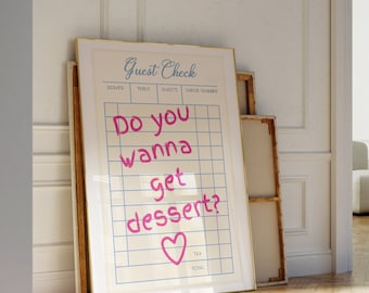Dessert Print | Guest Check Print | Typography Print | Retro Guest Check | Dorm Decor | Restaurant Art | Preppy Wall Art | DIGITAL DOWNLOAD