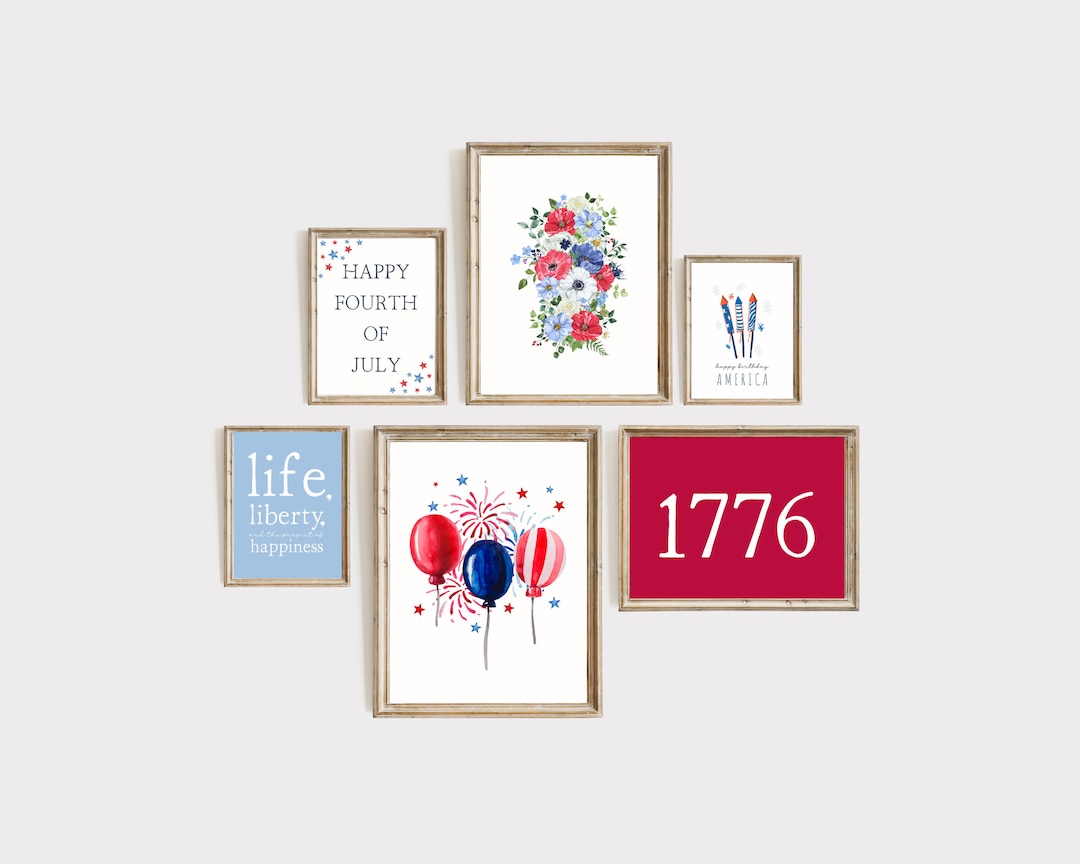 Fourth of July Prints | 6 Piece Bundle | USA Patriotic Wall Art | Red ...