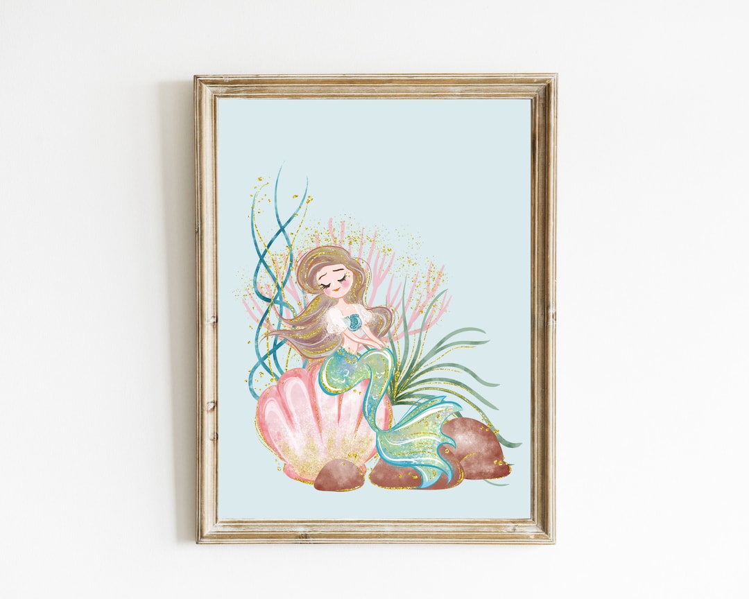 Mermaid Wall Art | Cute Mermaid Print | Watercolor Mermaid Printable ...