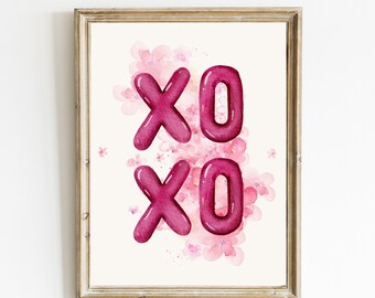 XOXO Print | Valentinstag Wandkunst | Magenta Pink Valentine's Art | Galentine's Day Print | Aquarell Dekor | DIGITALER DOWNLOAD