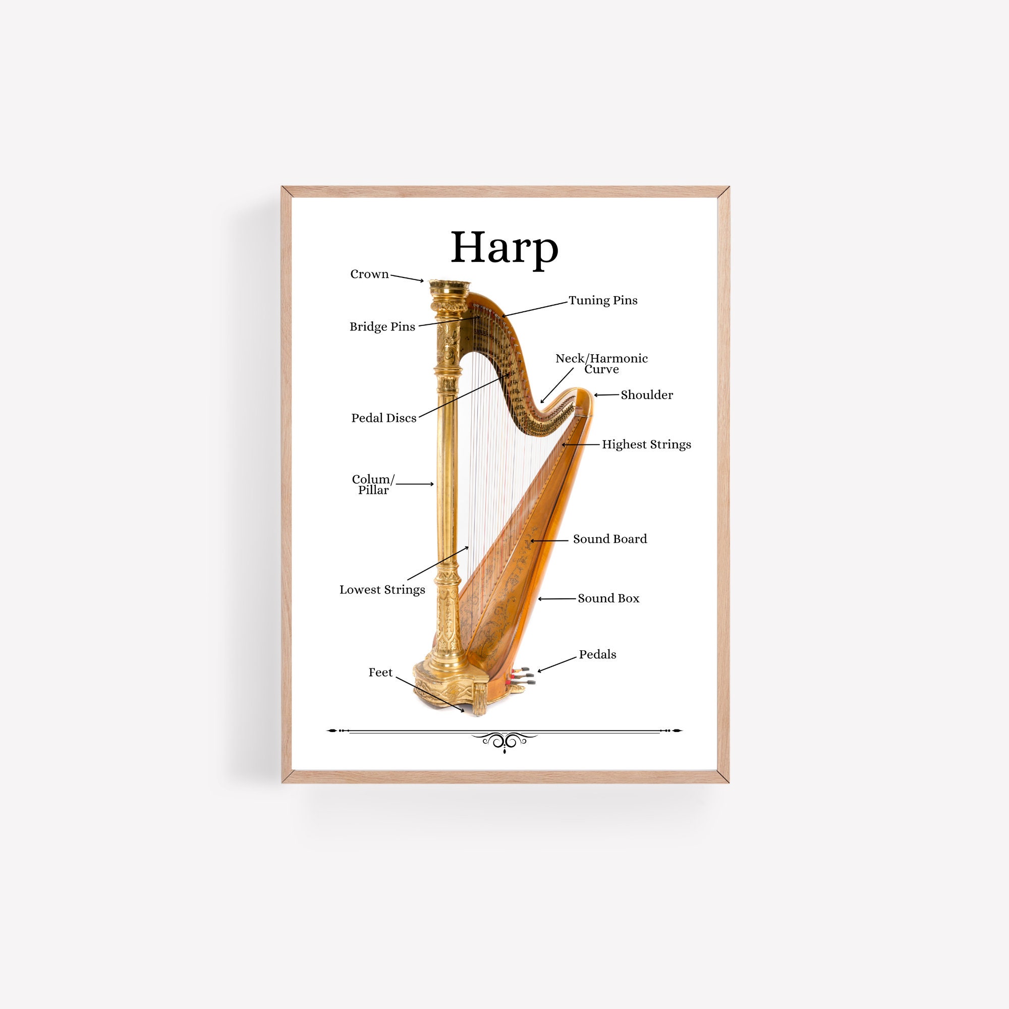 Harp Print | Harp Instrument Diagram | Parts of the Harp | Music