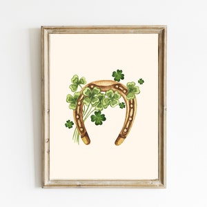 Shamrock Horseshoe Print | St. Patricks Day Decor | Watercolor Shamrock Print | Lucky Wall Decor | Irish Home Wall Art | DIGITAL DOWNLOAD