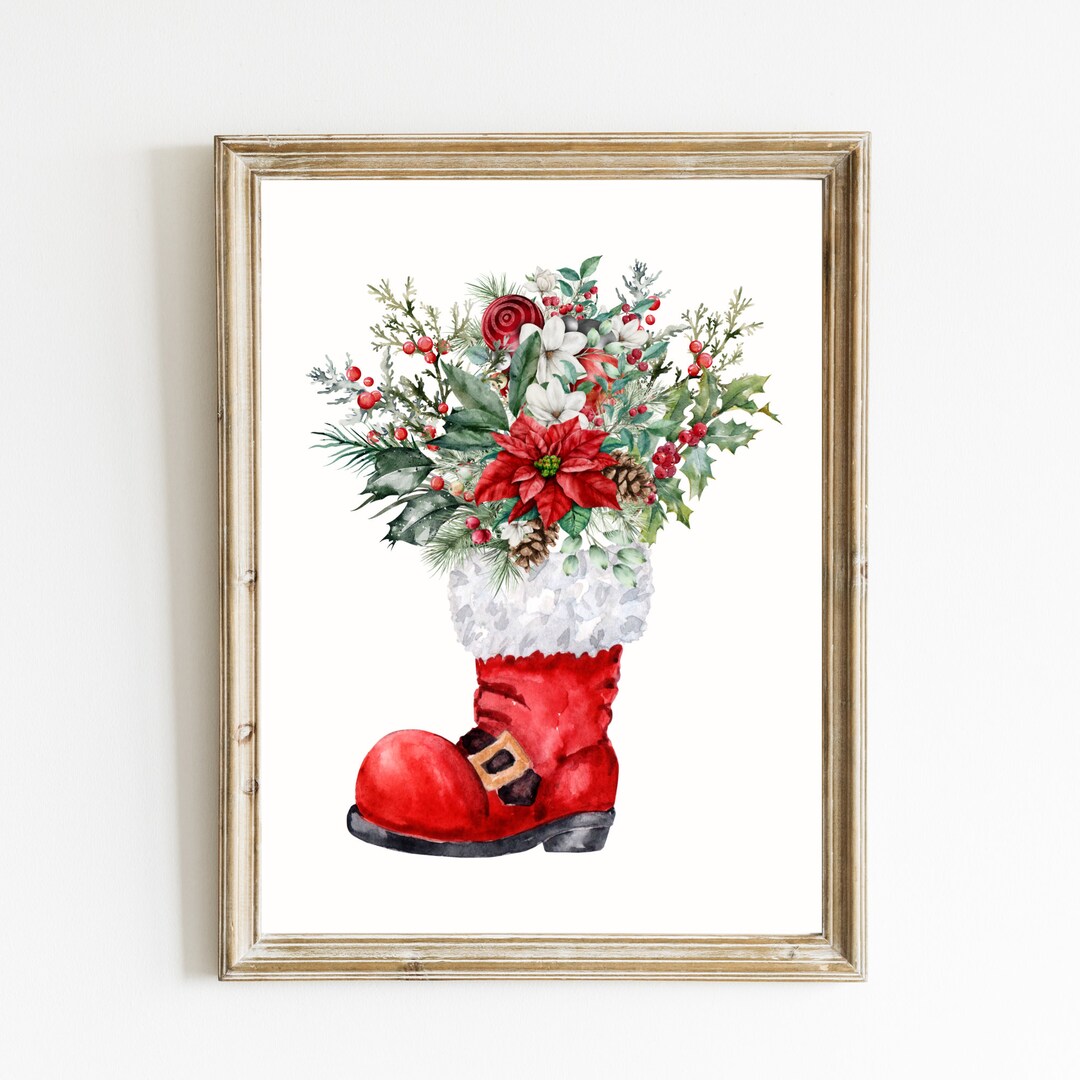 Santa Claus Boot Printable Art Watercolor Christmas Art Holiday