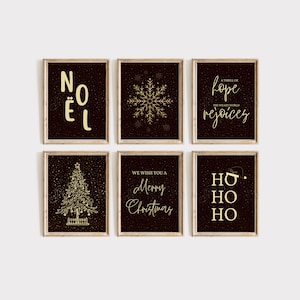 Christmas Wall Art | Set of 6 Christmas Printables | Black and Gold Holiday Decorations | Elegant Christmas Art  Prints | DIGITAL DOWNLOAD