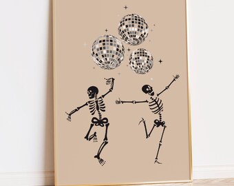 Arte de pared de esqueleto bailando / Impresión de Halloween / Arte de bola de discoteca / Decoraciones funky de Halloween / Impresión de discoteca / Arte de pared de otoño / IMPRESIÓN DIGITAL