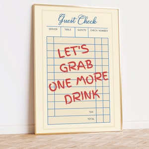Guest Check Poster | Guest Check Print | Bar Cart Decor | Retro Guest Check | One More Drink Printable | Drink Bar Print | DIGITAL DOWNLOAD