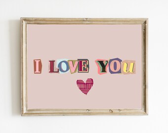 Te amo imprimir / Impresión del día de San Valentín / Cartas de revista Arte de San Valentín / Impresión de tipografía de San Valentín / San Valentín caprichoso / ARTE DIGITAL