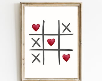 Heart Tic Tac Toe Print | Valentine's Day Print | Cute Valentine's Day Wall Art | February 14 Home Decor | Heart Print | DIGITAL DOWNLOAD