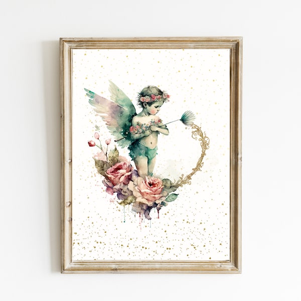 Vintage Cupid Print | Vintage Valentine's Day Wall Art | Watercolor Cupid Printable | Valentine's Home Decor | DIGITAL DOWNLOAD