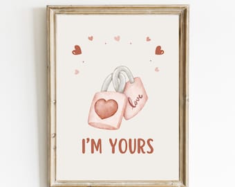 Soy tuyo impresión del corazón / Impresión del día de San Valentín / Decoración del día de Galentine / Decoración del hogar de San Valentín / Arte de la pared del corazón de la acuarela / IMPRESIÓN DIGITAL