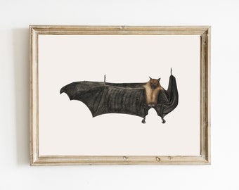 Vintage Bat Wall Art | Vintage Halloween Print | Fall Wall Art | Light Academia Decor | Gothic Home Decor | Halloween Art | DIGITAL DOWNLOAD