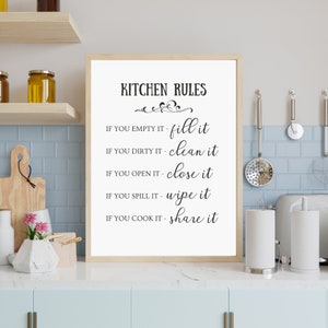 Kitchen Rules Sign | Kitchen Wall Decor | Printable Art |  Kitchen Rules Print | Kitchen Poster | Kitchen Wall Art | Digital Download