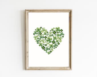 Shamrock Heart Print | St. Patrick's Day Print | Watercolor Clover Print | Irish Home Decor | St. Patrick's Day Print | DIGITAL DOWNLOAD