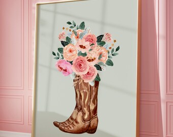 Floral Cowgirl Boots Print | Trendy Western Art (Digital Download)