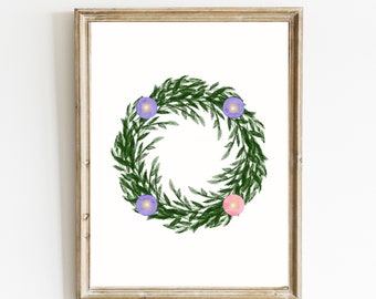 Advent Wreath Print | Advent Candle Wall Art  | Watercolor Advent Decor | Purple Pink Christmas Decor Wall Printable | DIGITAL DOWNLOAD