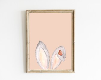 Watercolor Bunny Ears & Butterfly Print | Spring Easter Decor (Digital Download)