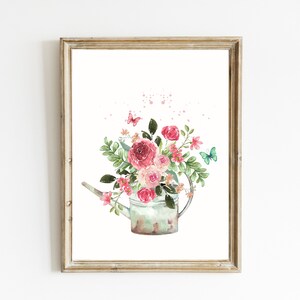 Watercolor Flowers Print | Watering Can Floral Print | Rose Arrangement Printable | Spring Wall Art | Summer Printable | DIGITAL DOWNLOAD