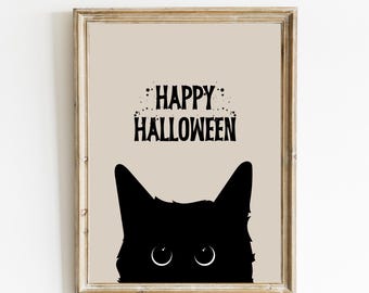 Black Cat Halloween Print | Spooky Fall Decor (Digital Art)