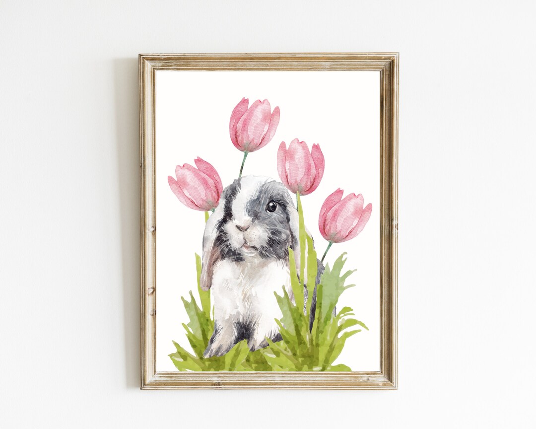 Bunny Print | Watercolor Tulip Print | Easter Bunny Wall Art | Spring ...