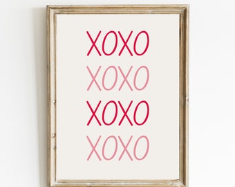 XOXO Print | Pink and Red Wall Art | Romantic Wall Art | Valentines Day Decor | Valentines Day Printables | Cute Decor | DIGITAL DOWNLOAD